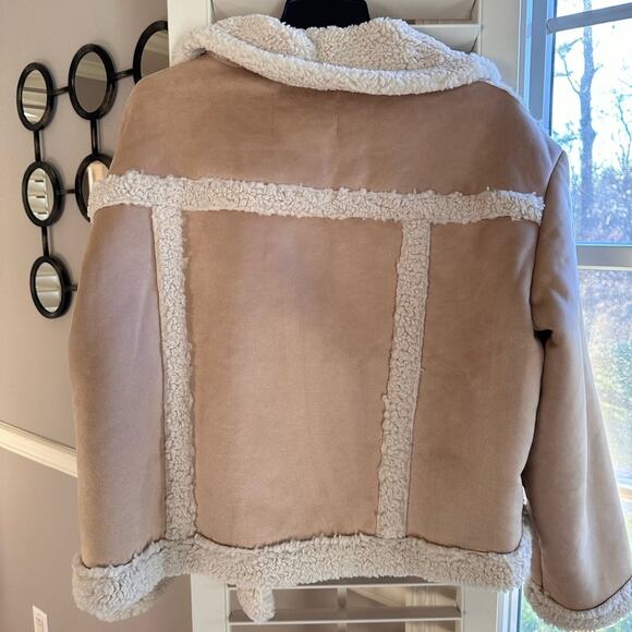 Frye Women's Faux Shearling Tan moto Jacket NWT - Picture 8 of 9